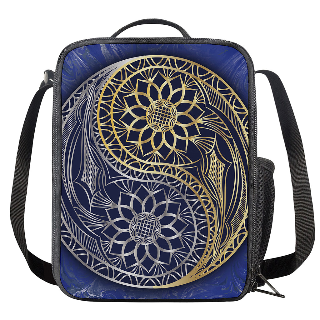 Gold And Grey Yin Yang Flower Print Crossbody Lunch Bag