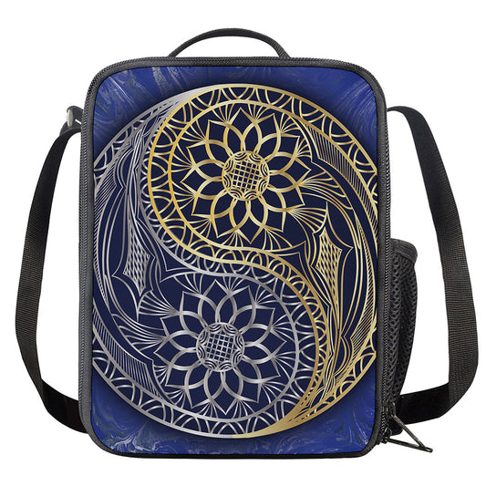 Gold And Grey Yin Yang Flower Print Crossbody Lunch Bag