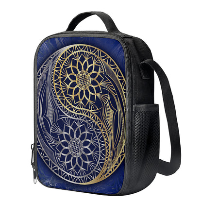 Gold And Grey Yin Yang Flower Print Crossbody Lunch Bag