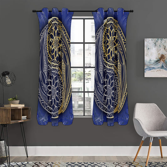 Gold And Grey Yin Yang Flower Print Curtain
