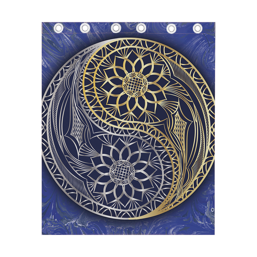 Gold And Grey Yin Yang Flower Print Curtain