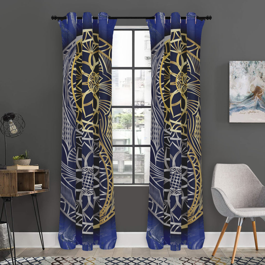 Gold And Grey Yin Yang Flower Print Curtain