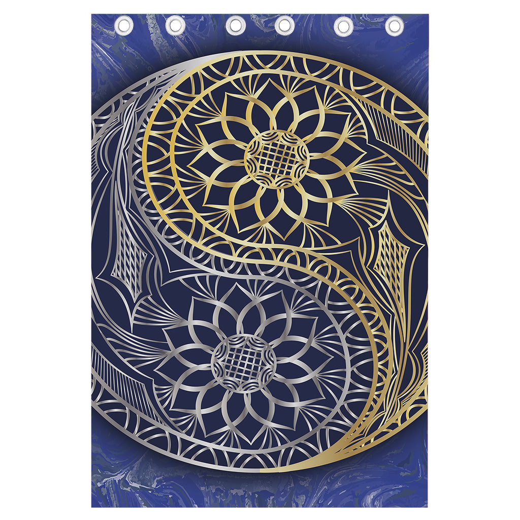 Gold And Grey Yin Yang Flower Print Curtain