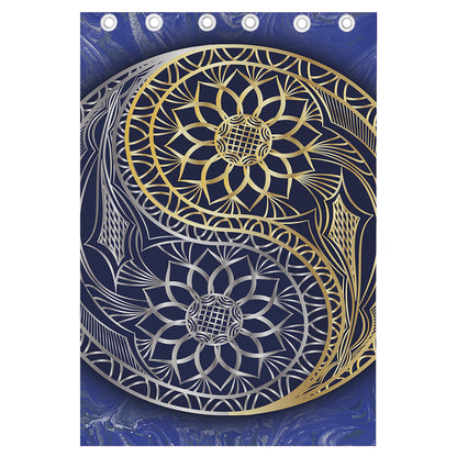 Gold And Grey Yin Yang Flower Print Curtain
