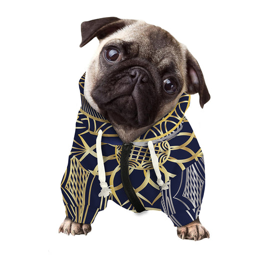 Gold And Grey Yin Yang Flower Print Dog Zip Up Hoodie