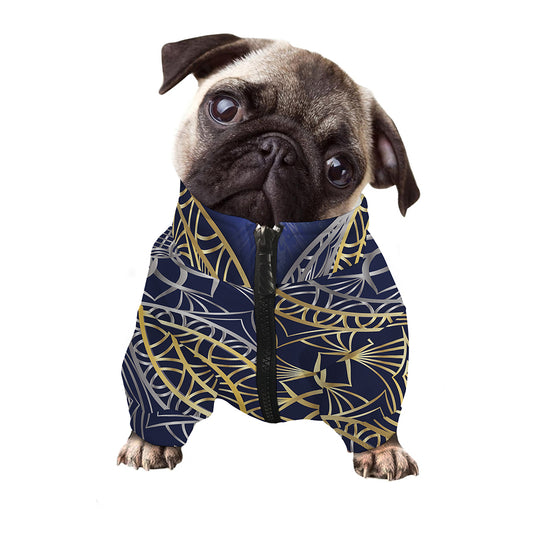 Gold And Grey Yin Yang Flower Print Dog Zip Up Jacket