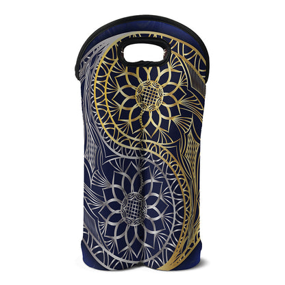 Gold And Grey Yin Yang Flower Print Double Neoprene Wine Tote