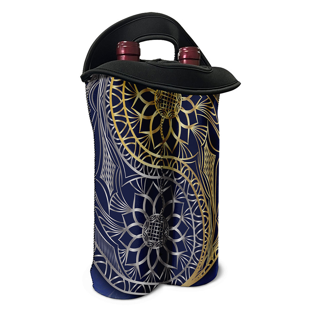 Gold And Grey Yin Yang Flower Print Double Neoprene Wine Tote