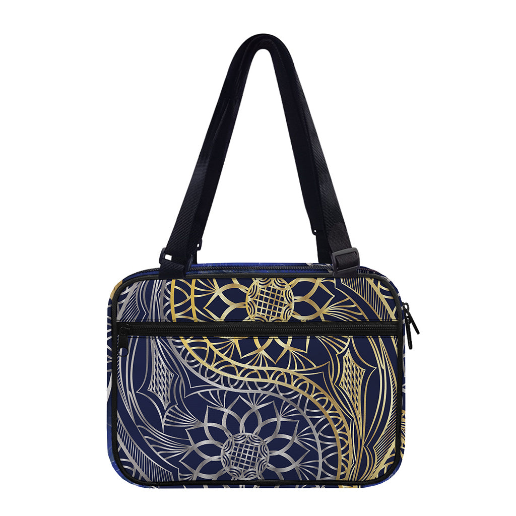 Gold And Grey Yin Yang Flower Print Double Strap Bible Bag