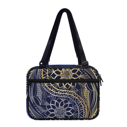 Gold And Grey Yin Yang Flower Print Double Strap Bible Bag