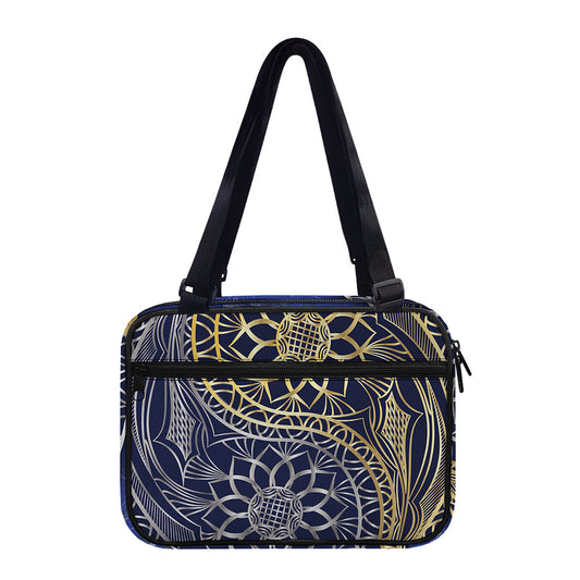 Gold And Grey Yin Yang Flower Print Double Strap Bible Bag