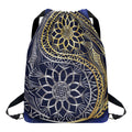 Gold And Grey Yin Yang Flower Print Drawstring Backpack