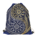 Gold And Grey Yin Yang Flower Print Drawstring Bag