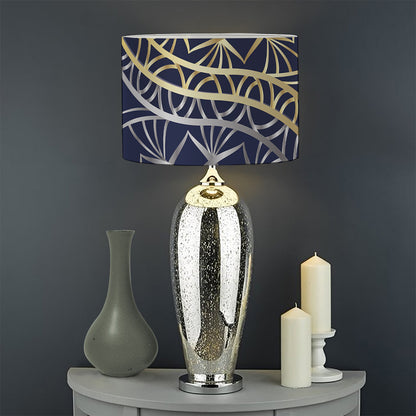 Gold And Grey Yin Yang Flower Print Drum Lamp Shade