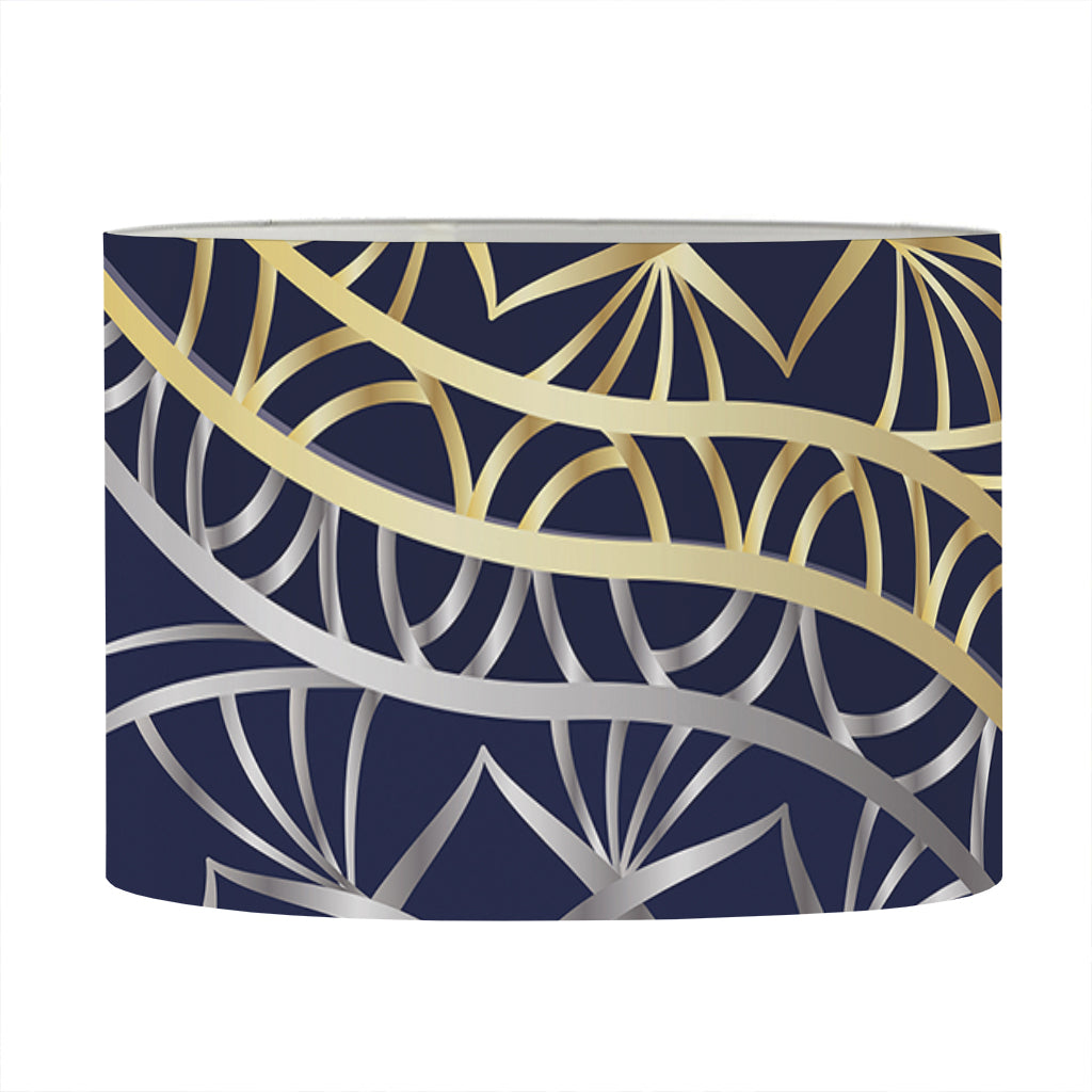 Gold And Grey Yin Yang Flower Print Drum Lamp Shade