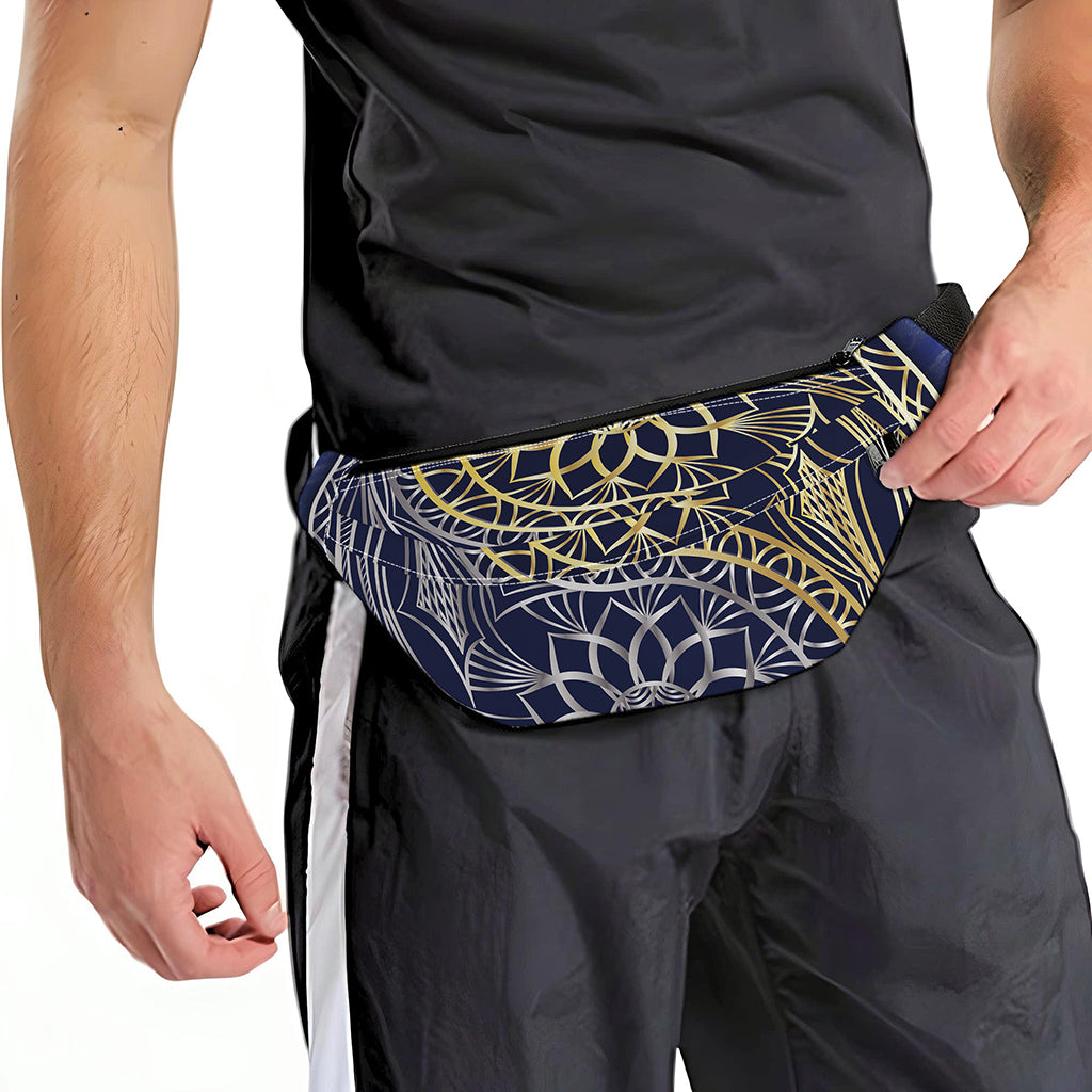 Gold And Grey Yin Yang Flower Print Fanny Pack