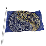 Gold And Grey Yin Yang Flower Print Flag