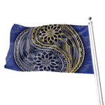 Gold And Grey Yin Yang Flower Print Flag