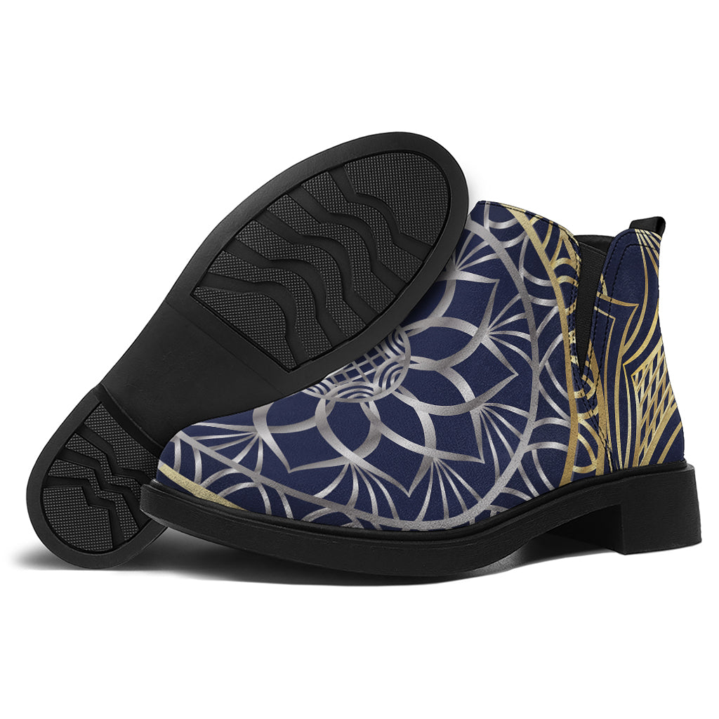 Gold And Grey Yin Yang Flower Print Flat Ankle Boots