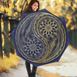 Gold And Grey Yin Yang Flower Print Foldable Umbrella