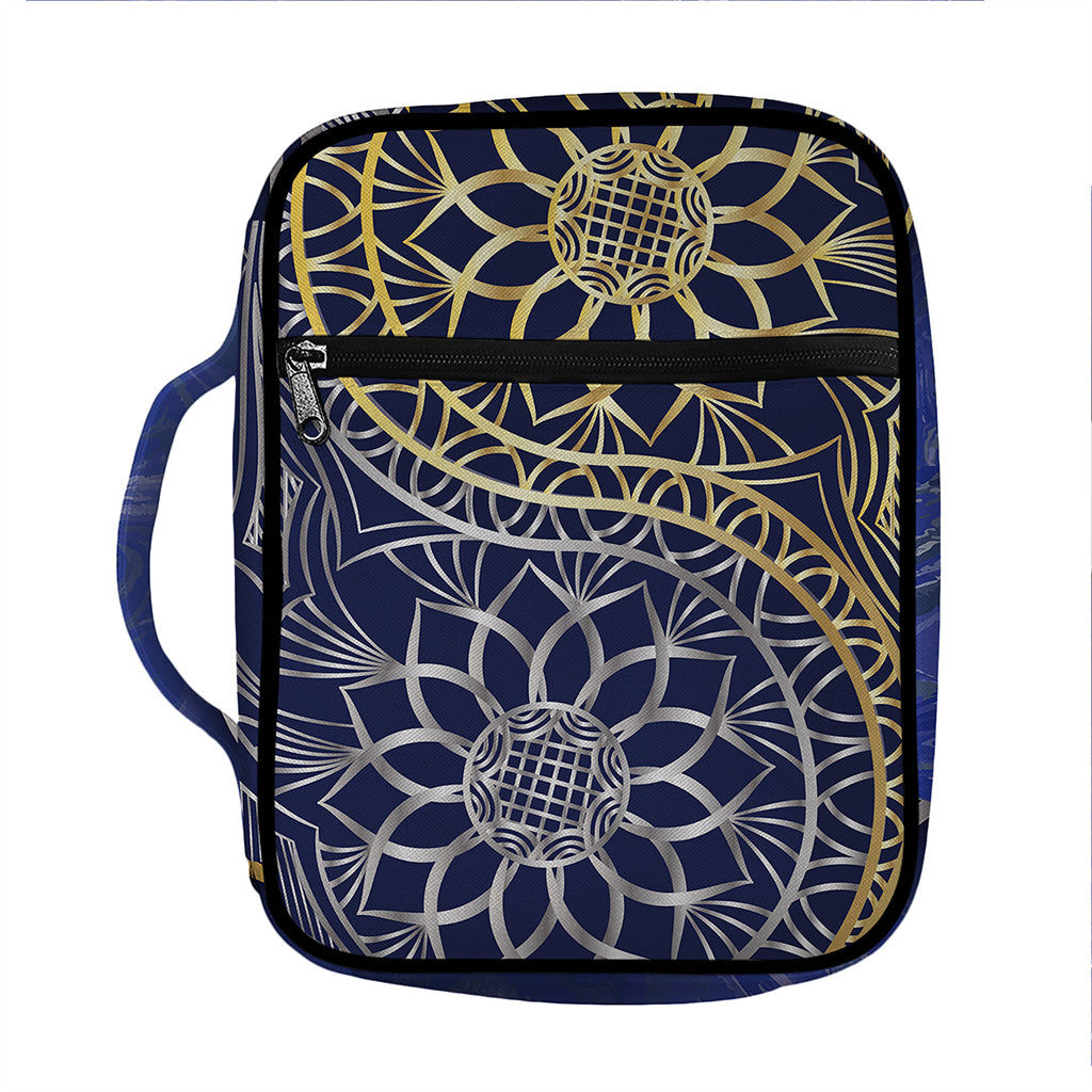 Gold And Grey Yin Yang Flower Print Front Pocket Bible Bag