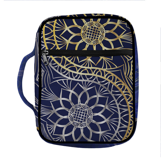 Gold And Grey Yin Yang Flower Print Front Pocket Bible Bag