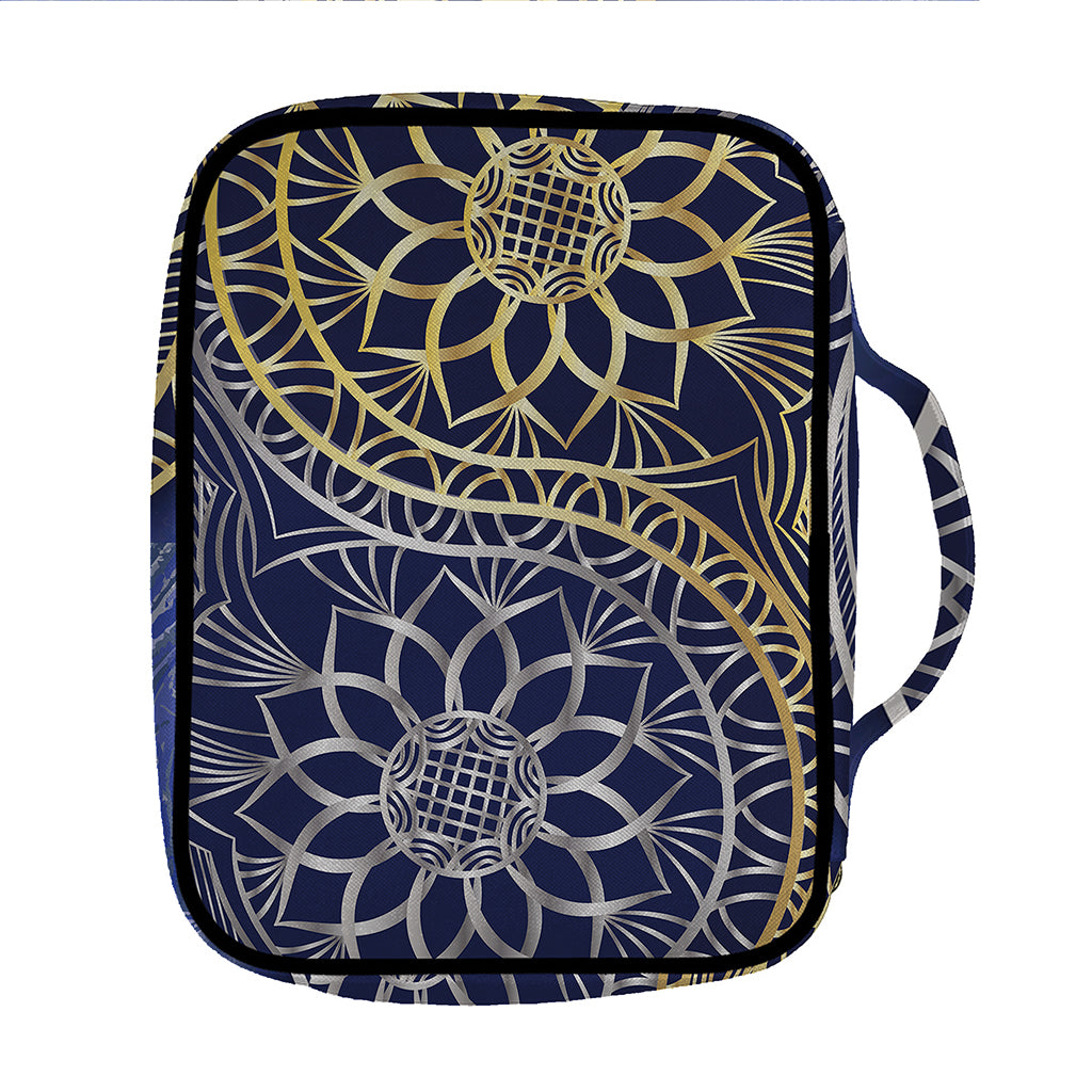 Gold And Grey Yin Yang Flower Print Front Pocket Bible Bag
