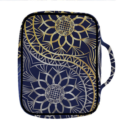 Gold And Grey Yin Yang Flower Print Front Pocket Bible Bag