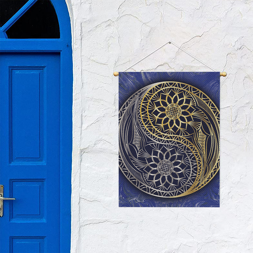 Gold And Grey Yin Yang Flower Print Garden Flag