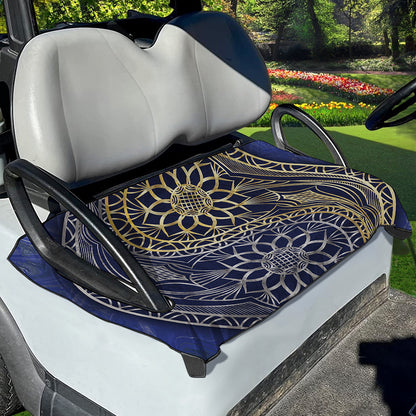 Gold And Grey Yin Yang Flower Print Golf Cart Seat Cover
