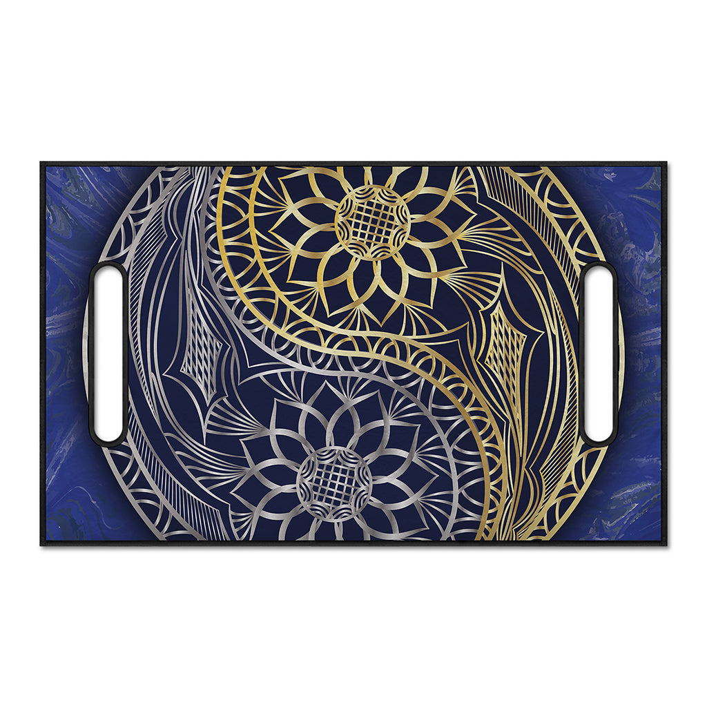 Gold And Grey Yin Yang Flower Print Golf Cart Seat Cover