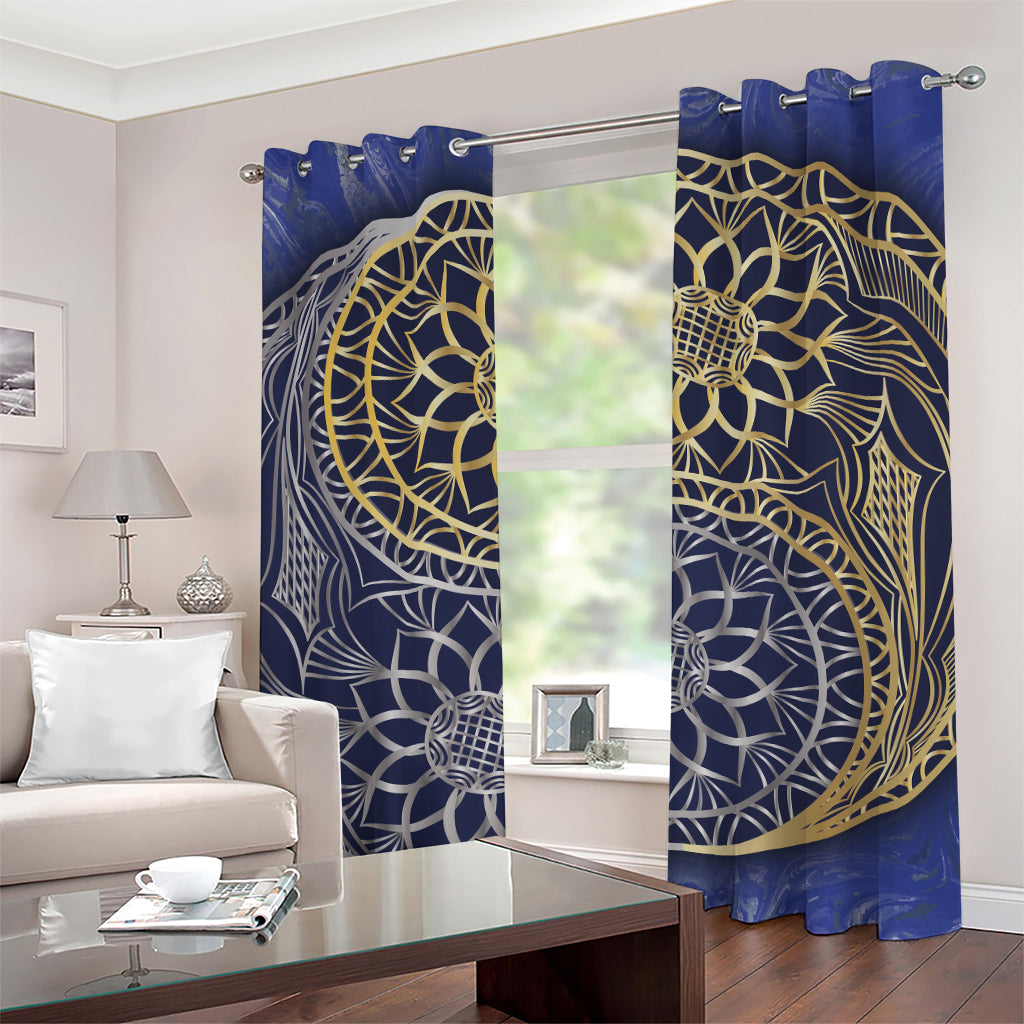 Gold And Grey Yin Yang Flower Print Grommet Curtains
