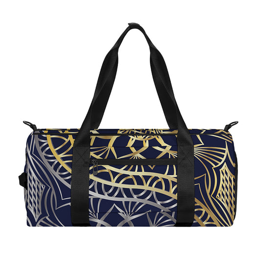 Gold And Grey Yin Yang Flower Print Gym Bag