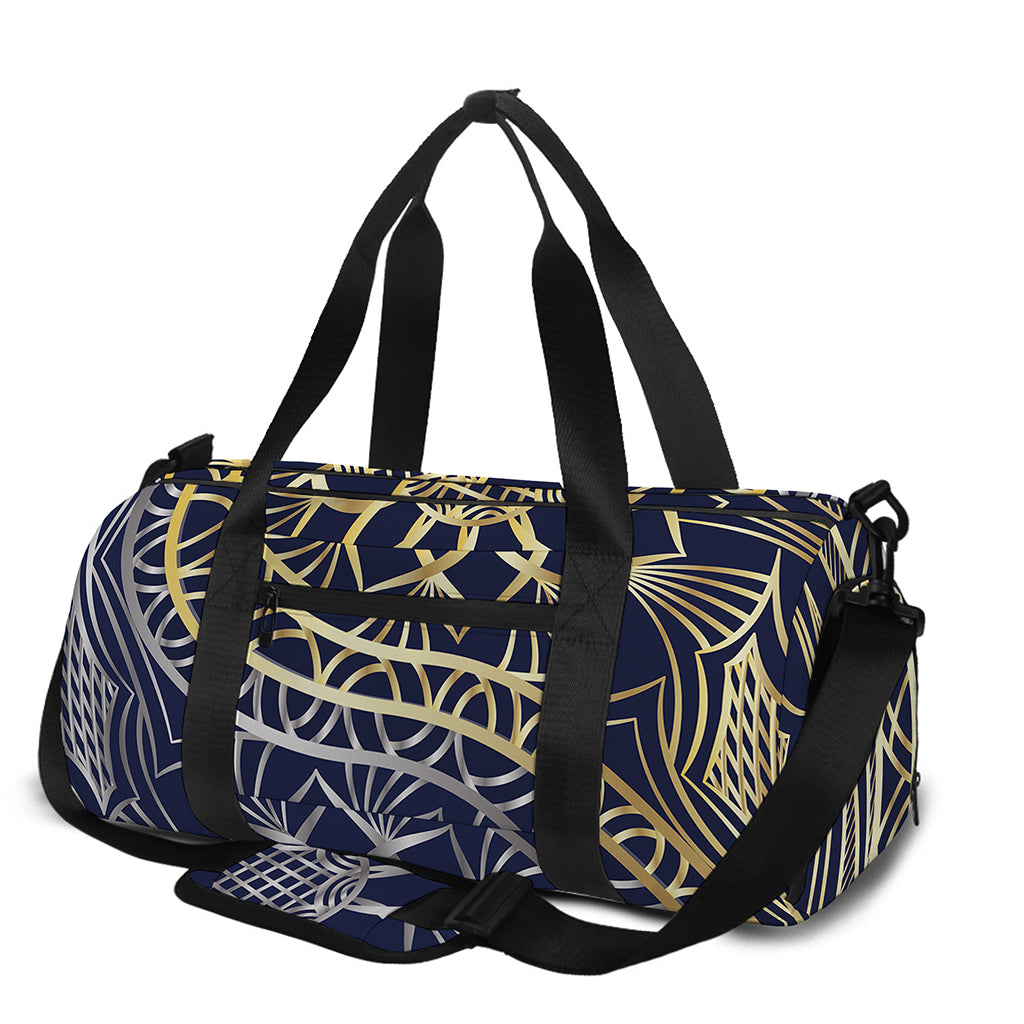 Gold And Grey Yin Yang Flower Print Gym Bag