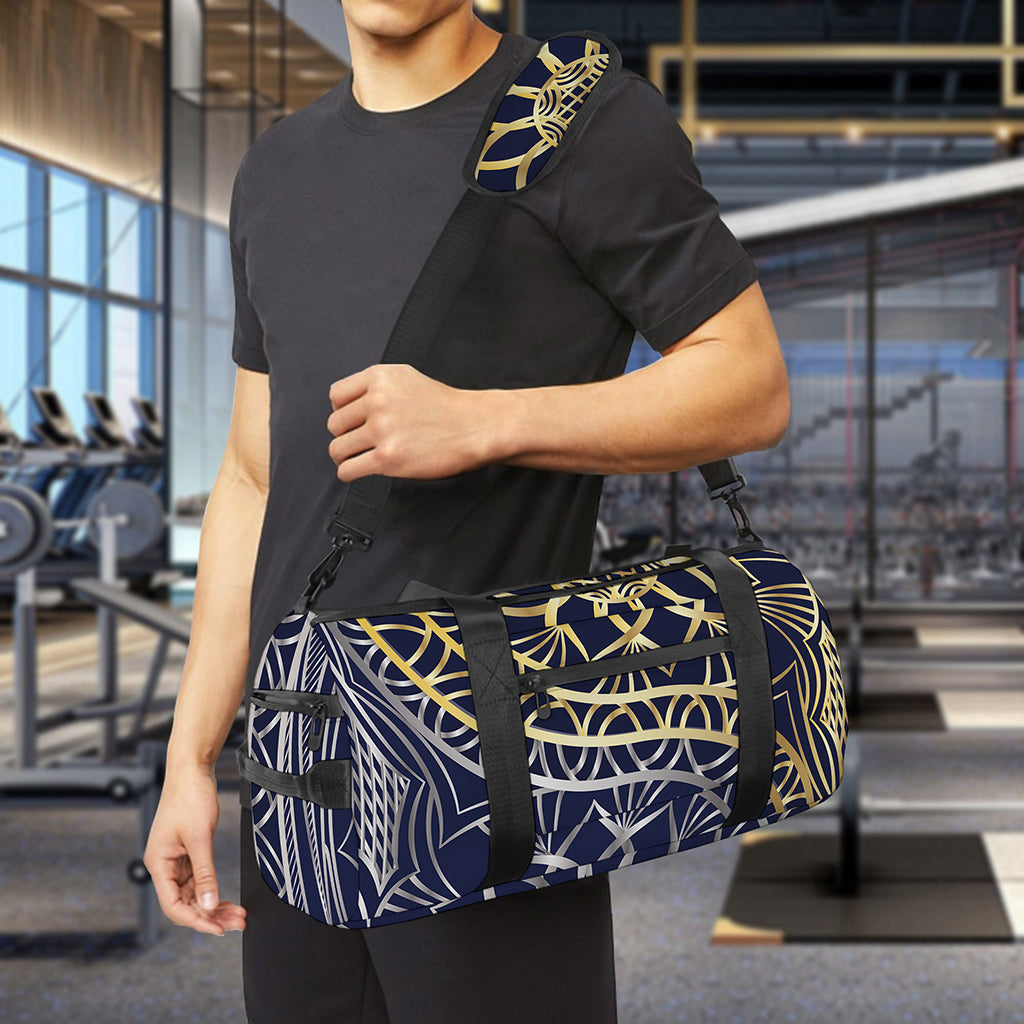 Gold And Grey Yin Yang Flower Print Gym Bag
