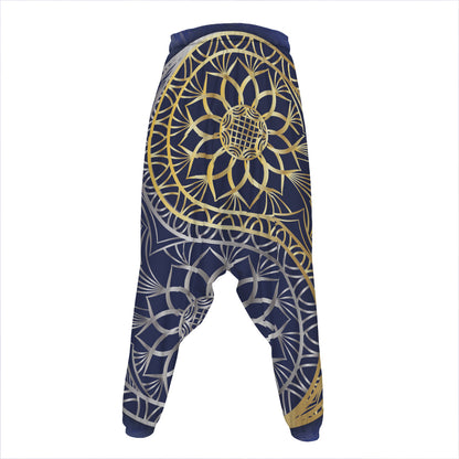 Gold And Grey Yin Yang Flower Print Hammer Pants