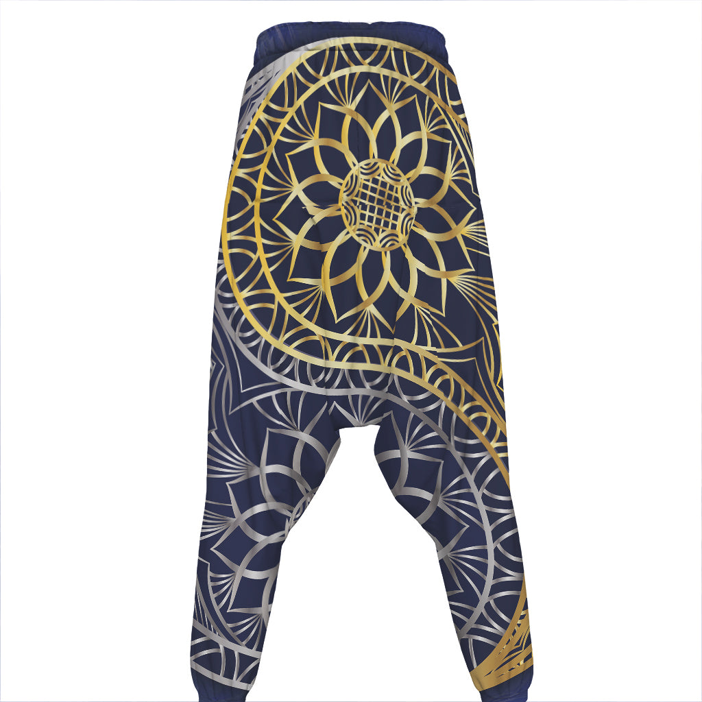 Gold And Grey Yin Yang Flower Print Hammer Pants