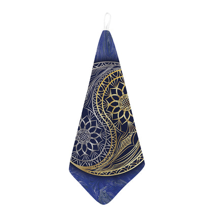 Gold And Grey Yin Yang Flower Print Hand Towel