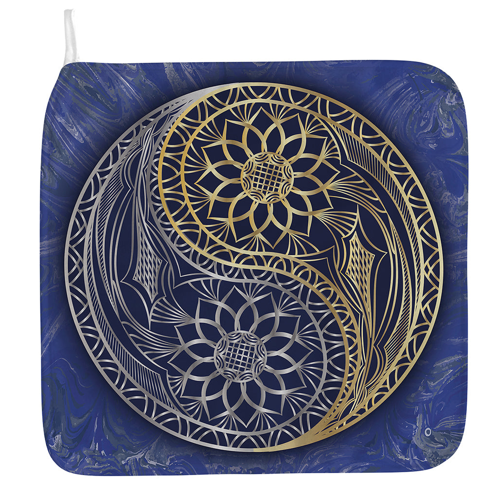Gold And Grey Yin Yang Flower Print Hand Towel