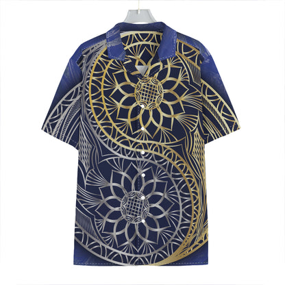 Gold And Grey Yin Yang Flower Print Hawaiian Shirt