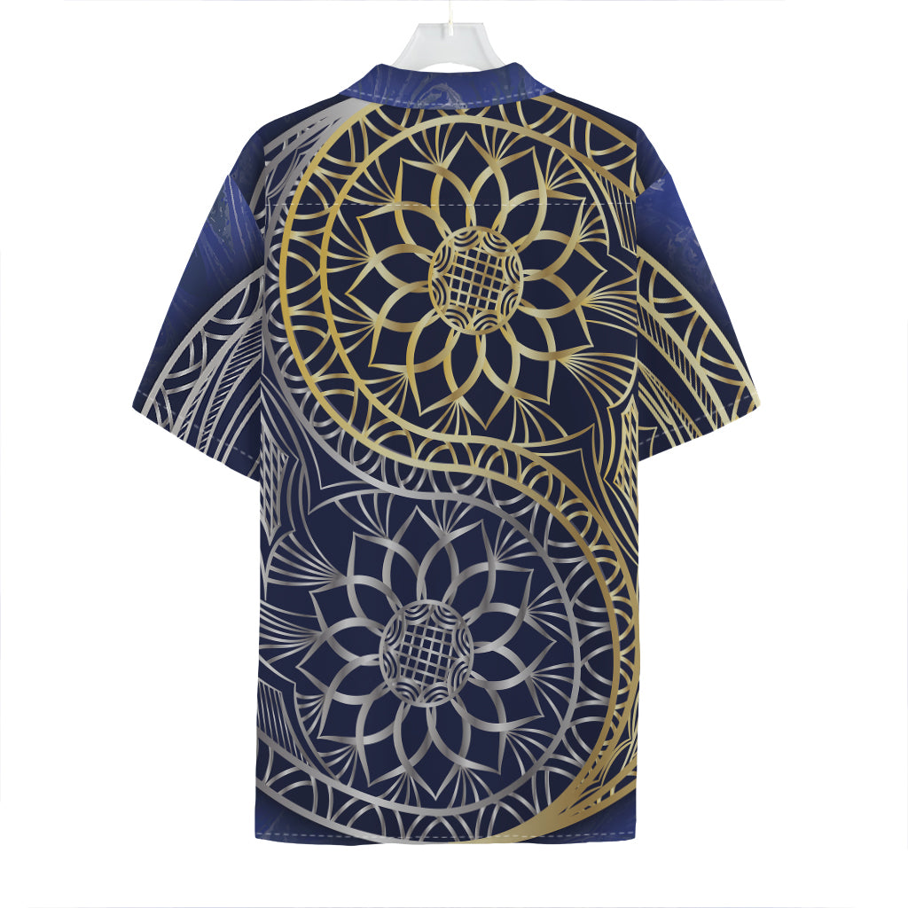 Gold And Grey Yin Yang Flower Print Hawaiian Shirt