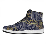 Gold And Grey Yin Yang Flower Print High Top Leather Sneakers