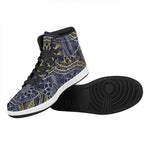 Gold And Grey Yin Yang Flower Print High Top Leather Sneakers
