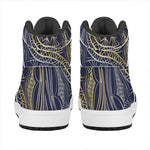 Gold And Grey Yin Yang Flower Print High Top Leather Sneakers