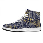 Gold And Grey Yin Yang Flower Print High Top Leather Sneakers