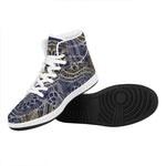 Gold And Grey Yin Yang Flower Print High Top Leather Sneakers