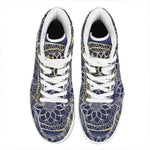 Gold And Grey Yin Yang Flower Print High Top Leather Sneakers