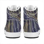 Gold And Grey Yin Yang Flower Print High Top Leather Sneakers