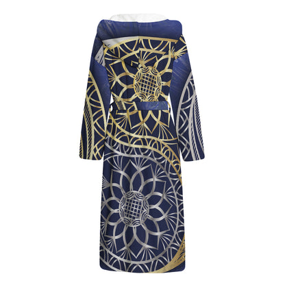 Gold And Grey Yin Yang Flower Print Hooded Bathrobe