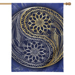 Gold And Grey Yin Yang Flower Print House Flag